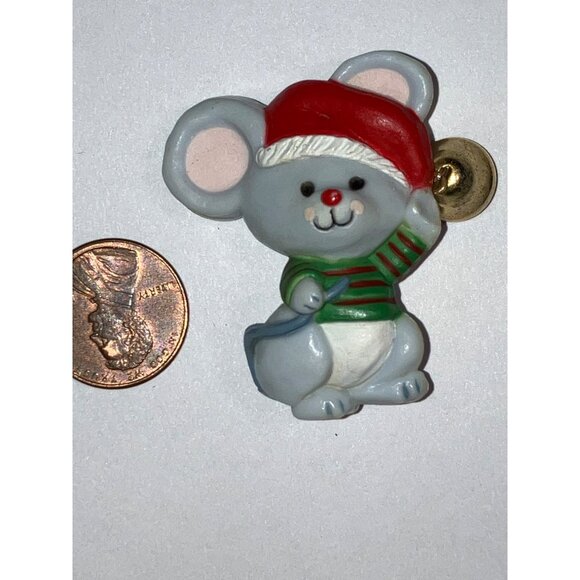 Vintage Hallmark Christmas Mouse Pin Brooch With Santa Hat & and Bell - Picture 4 of 7